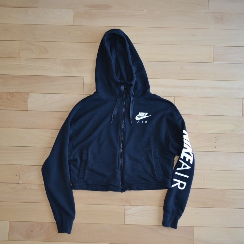 Nike Cropped Full Zip Hoodie Size Medium Black